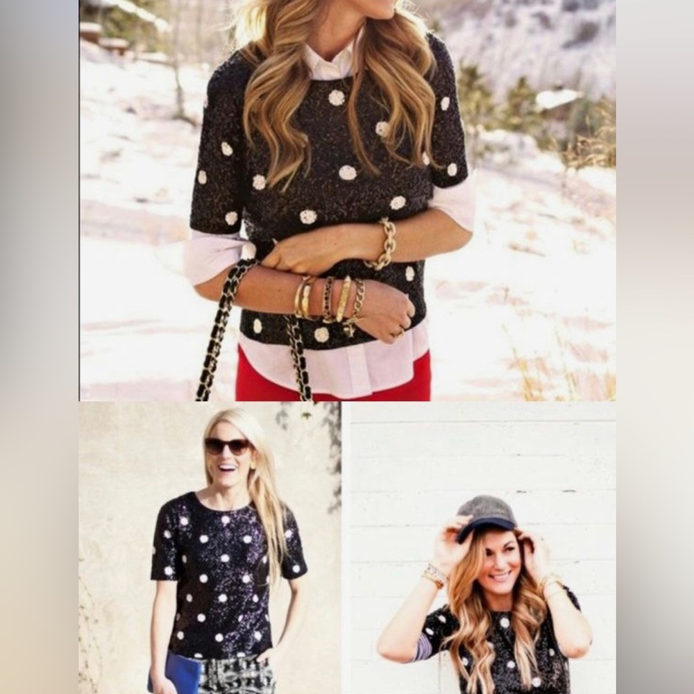 COPY - J crew Black sequin polka dot top Med